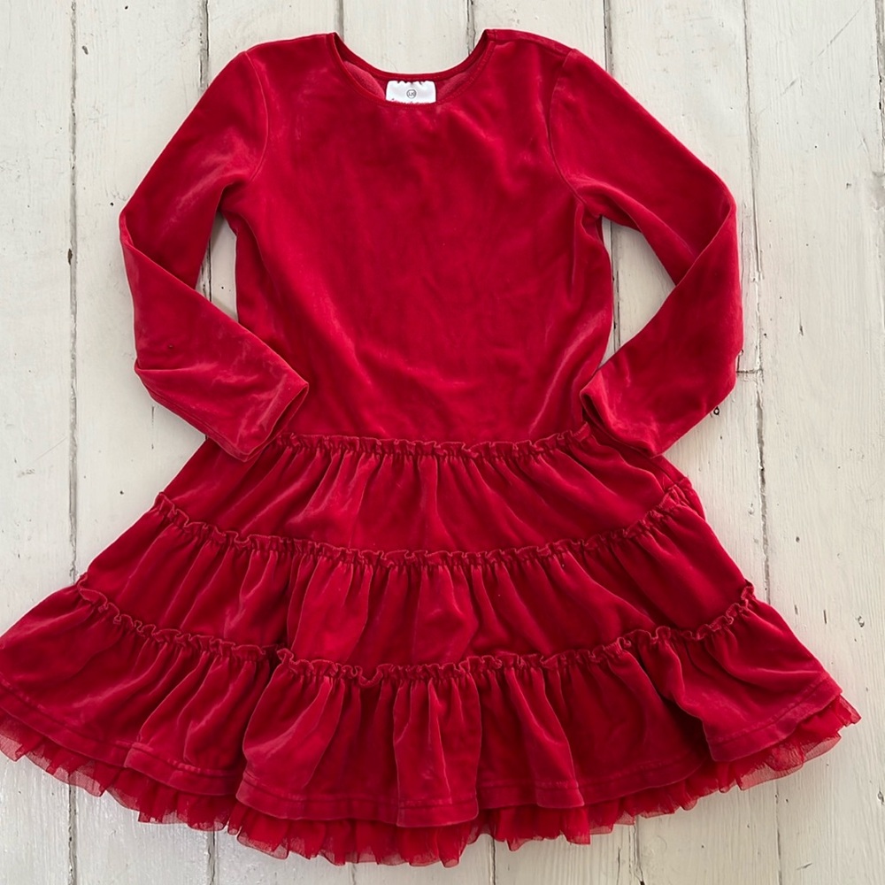 Hanna Andersson Red Holiday Velour Tiered Dress 120